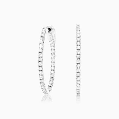Brinco de Ouro Branco 18k Argola Com Diamantes 0,50 Pts o Par