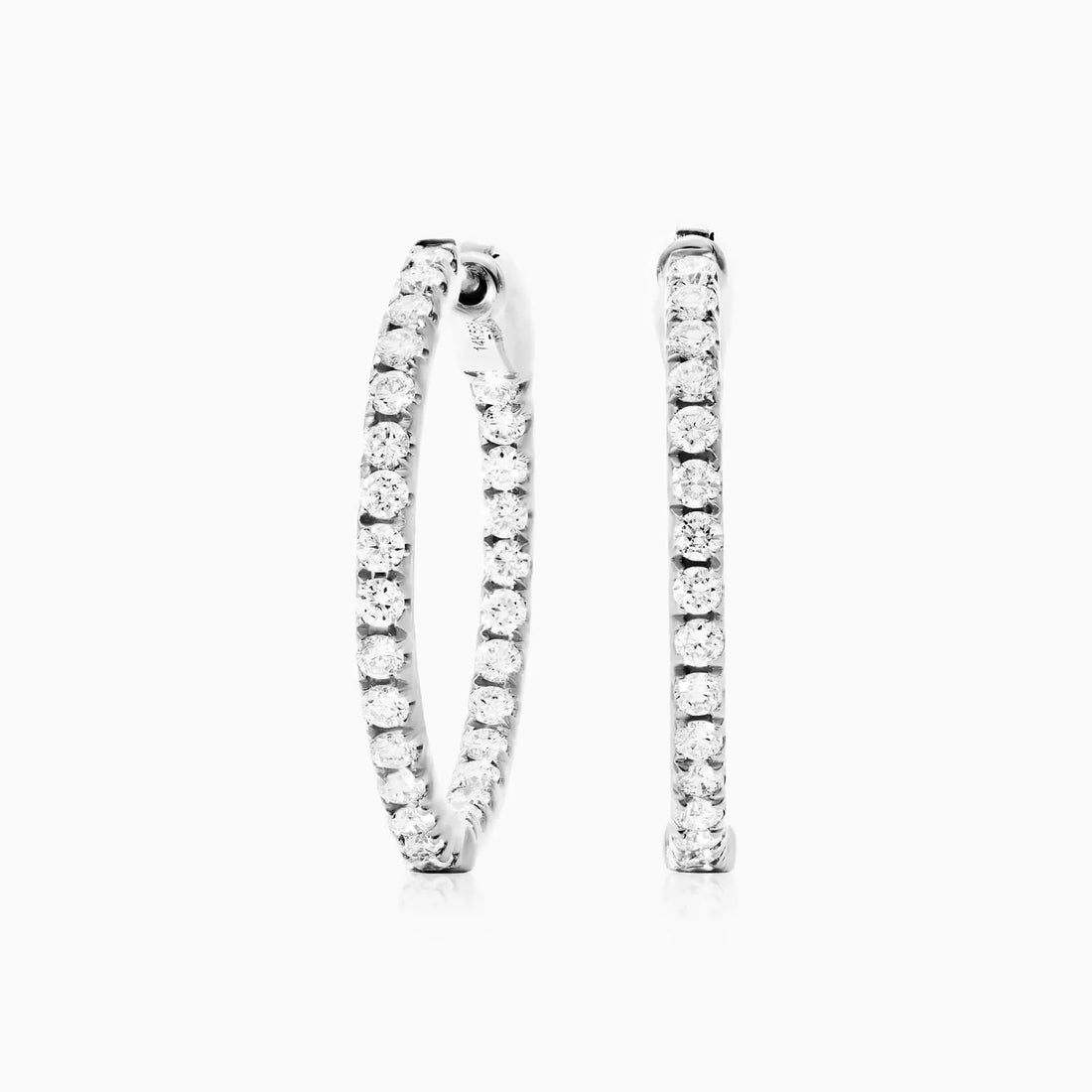 Brinco de Ouro Branco 18k Argola Com Diamantes 1,00 Pts o Par
