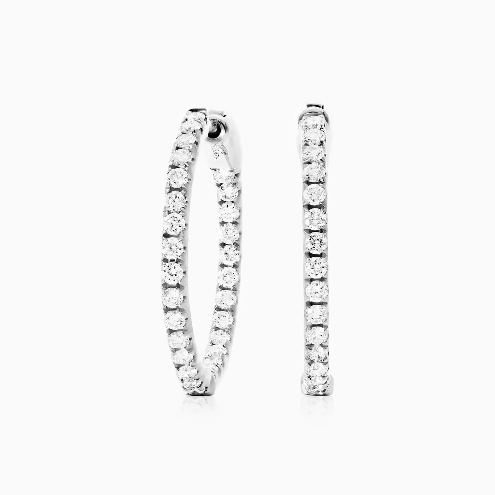 Brinco de Ouro Branco 18k Argola Com Diamantes 1,00 Pts o Par