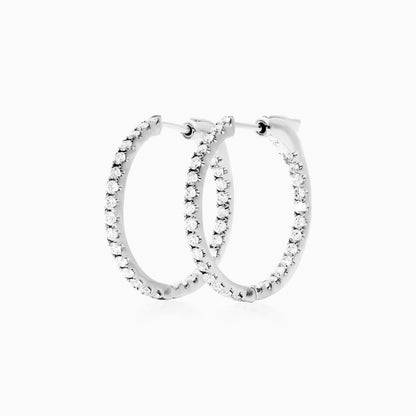 Brinco de Ouro Branco 18k Argola Com Diamantes 1,00 Pts o Par