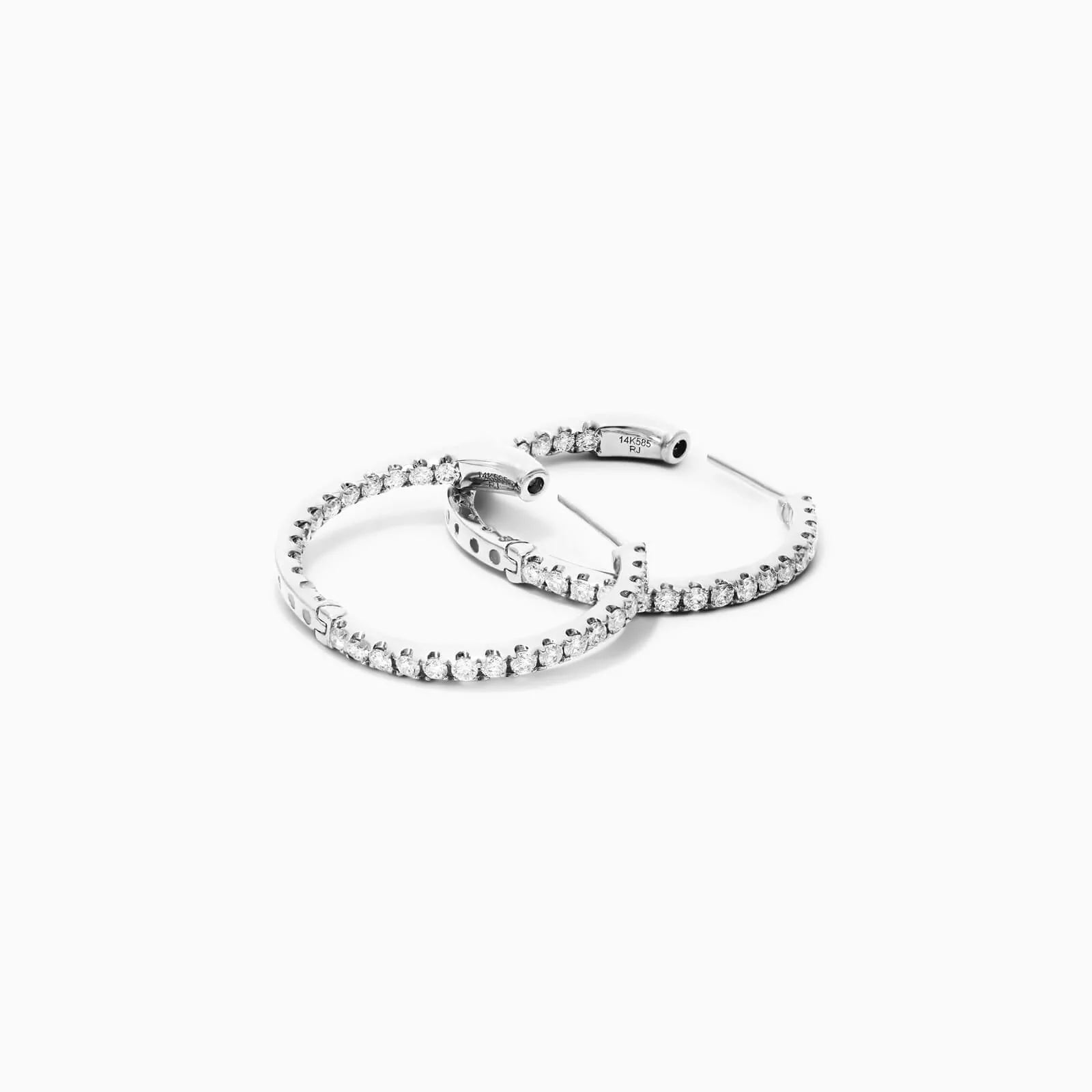 Brinco de Ouro Branco 18k Argola Com Diamantes 1,00 Pts o Par