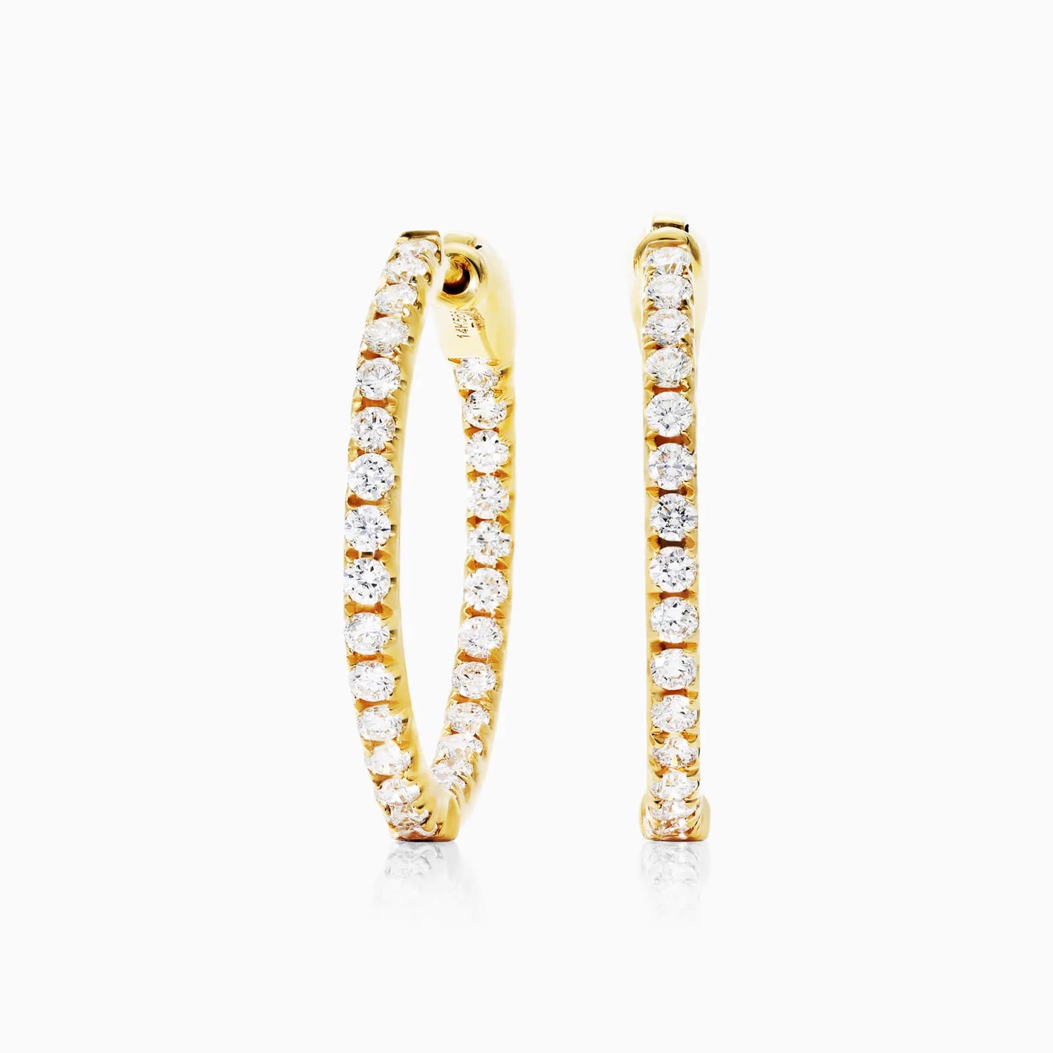 Brinco de Ouro Amarelo 18k Argola Com Diamantes 1,00 Pts o Par