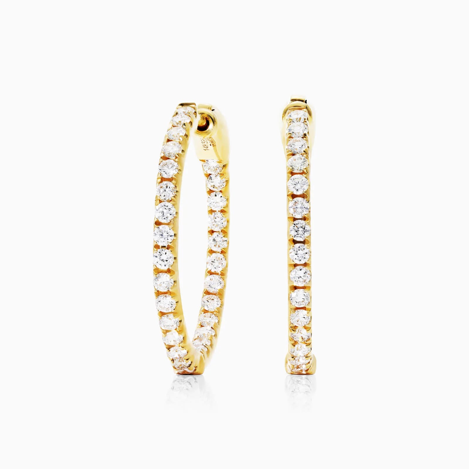 Brinco de Ouro Amarelo 18k Argola Com Diamantes 1,00 Pts o Par