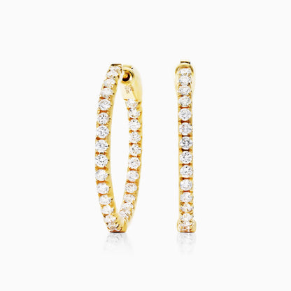 Brinco de Ouro Amarelo 18k Argola Com Diamantes 1,00 Pts o Par