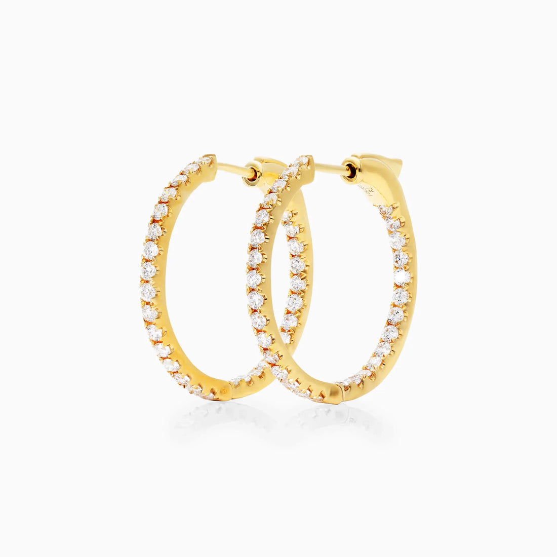Brinco de Ouro Amarelo 18k Argola Com Diamantes 1,00 Pts o Par