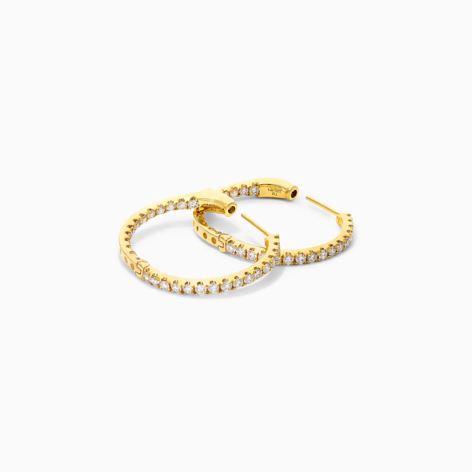 Brinco de Ouro Amarelo 18k Argola Com Diamantes 1,00 Pts o Par