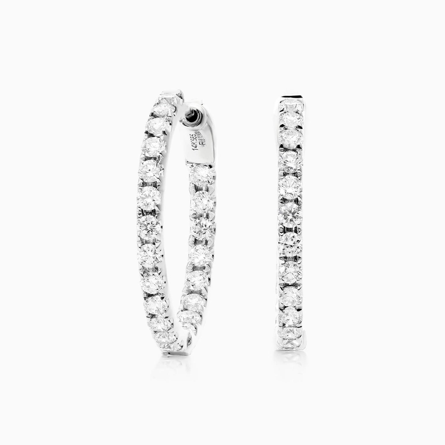 Brinco de Ouro Branco 18k Argola Com Diamantes 1,50 Pts o Par