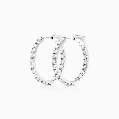 Brinco de Ouro Branco 18k Argola Com Diamantes 1,50 Pts o Par