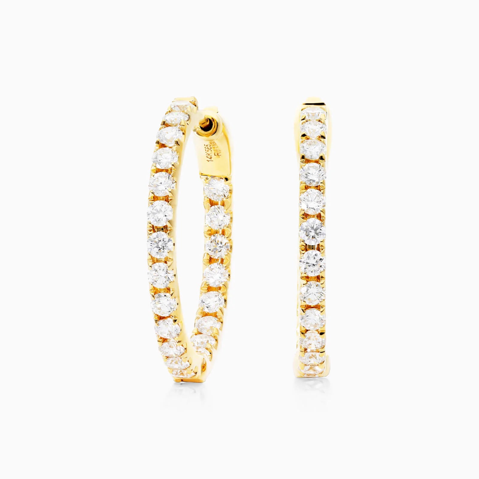 Brinco de Ouro Amarelo 18k Argola Com Diamantes 1,50 Pts o Par