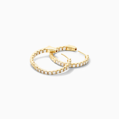 Brinco de Ouro Amarelo 18k Argola Com Diamantes 1,50 Pts o Par