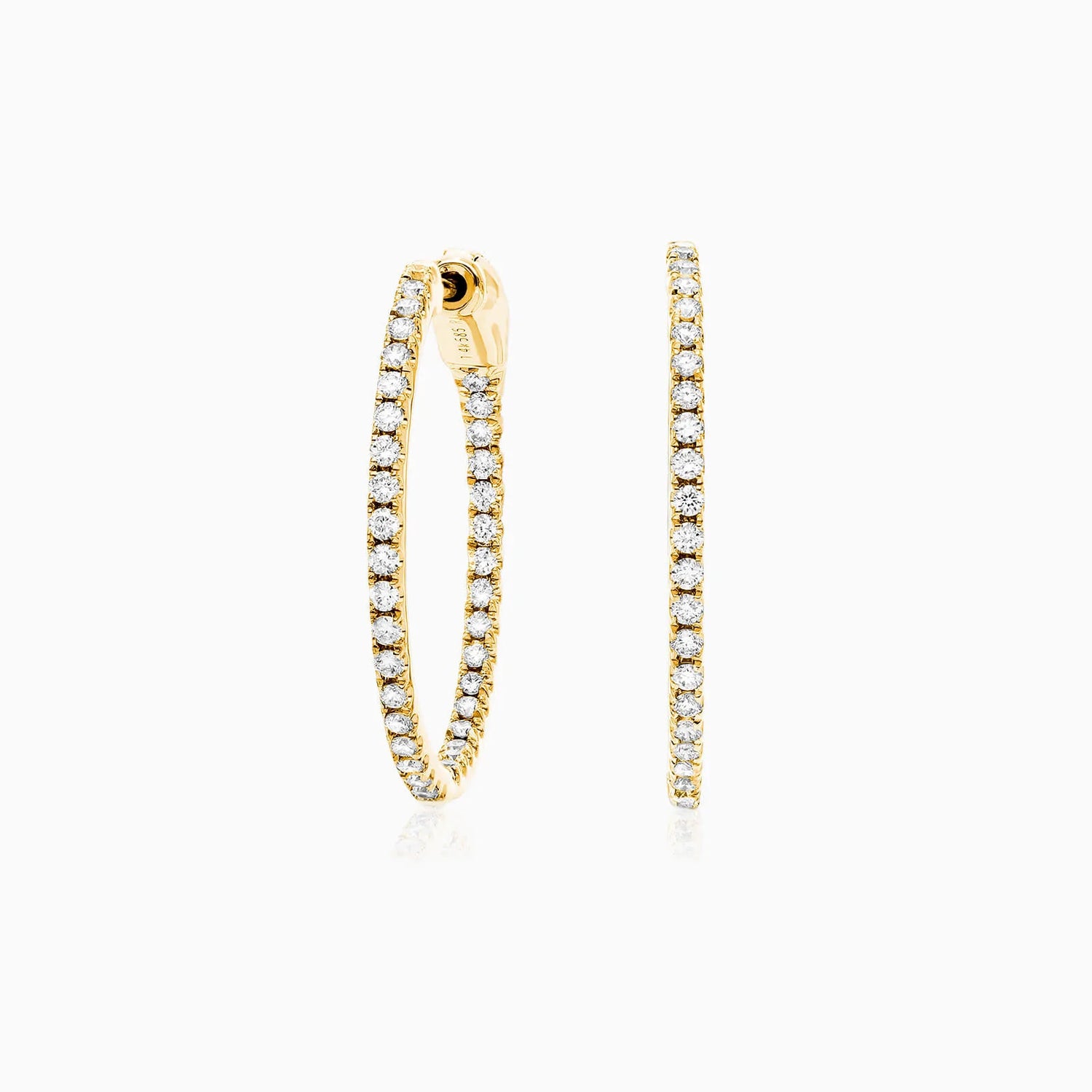 Brinco de Ouro Amarelo 18k Argola Com Diamantes 0,50 Pts o Par