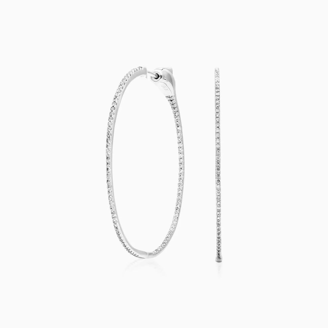 Brinco Argola de Ouro Branco 18k Com Diamantes Brilhantes 0,50 Pts o Par