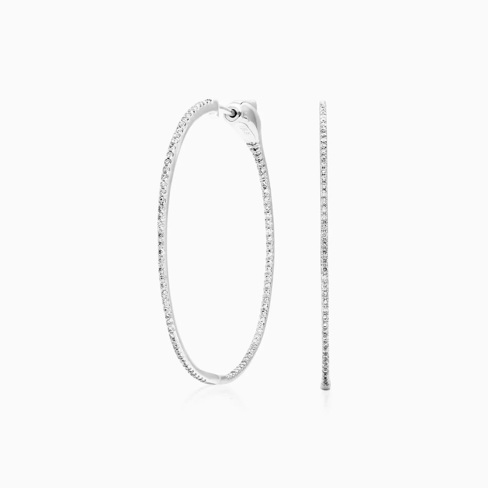 Brinco Argola de Ouro Branco 18k Com Diamantes Brilhantes 0,50 Pts o Par