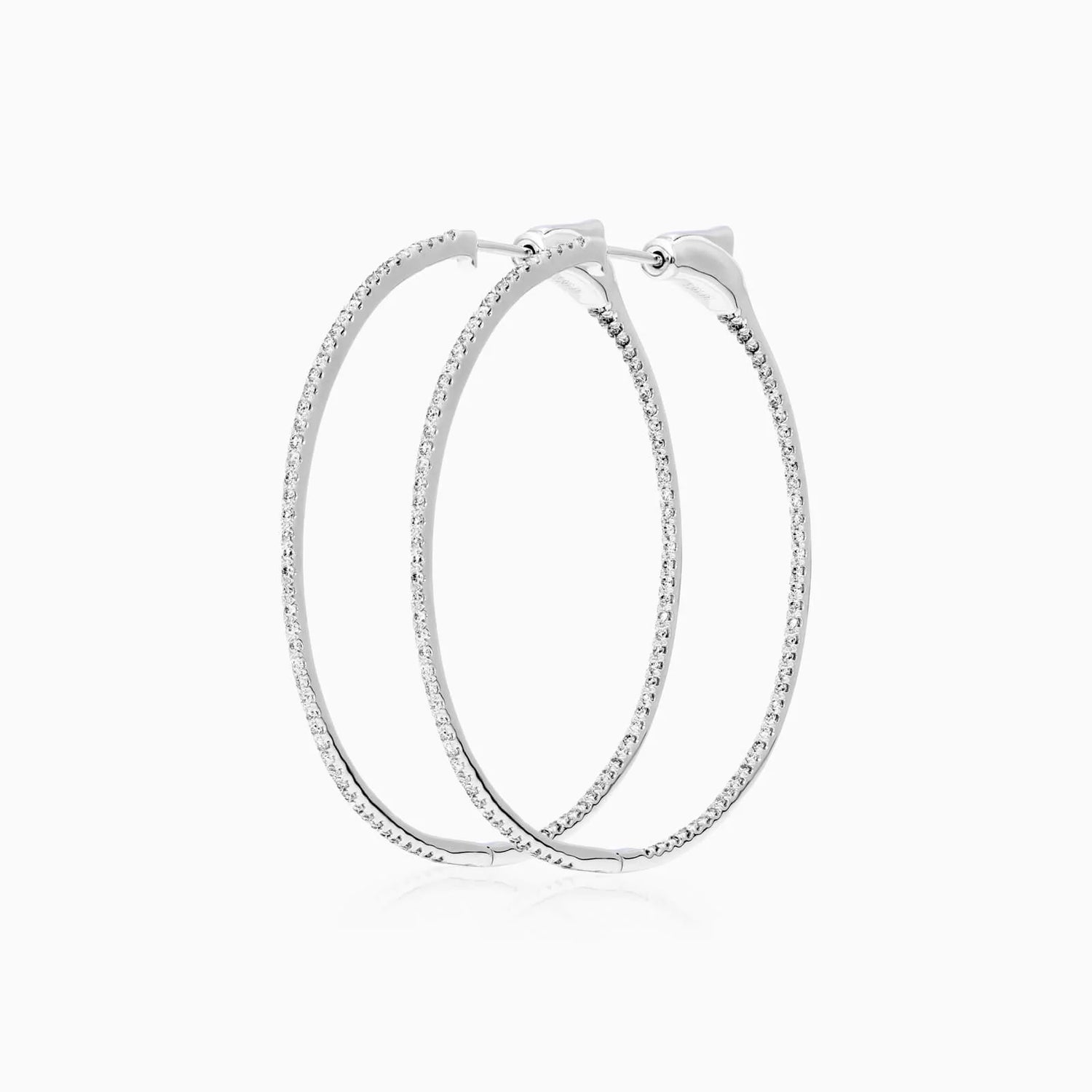 Brinco Argola de Ouro Branco 18k Com Diamantes Brilhantes 0,50 Pts o Par