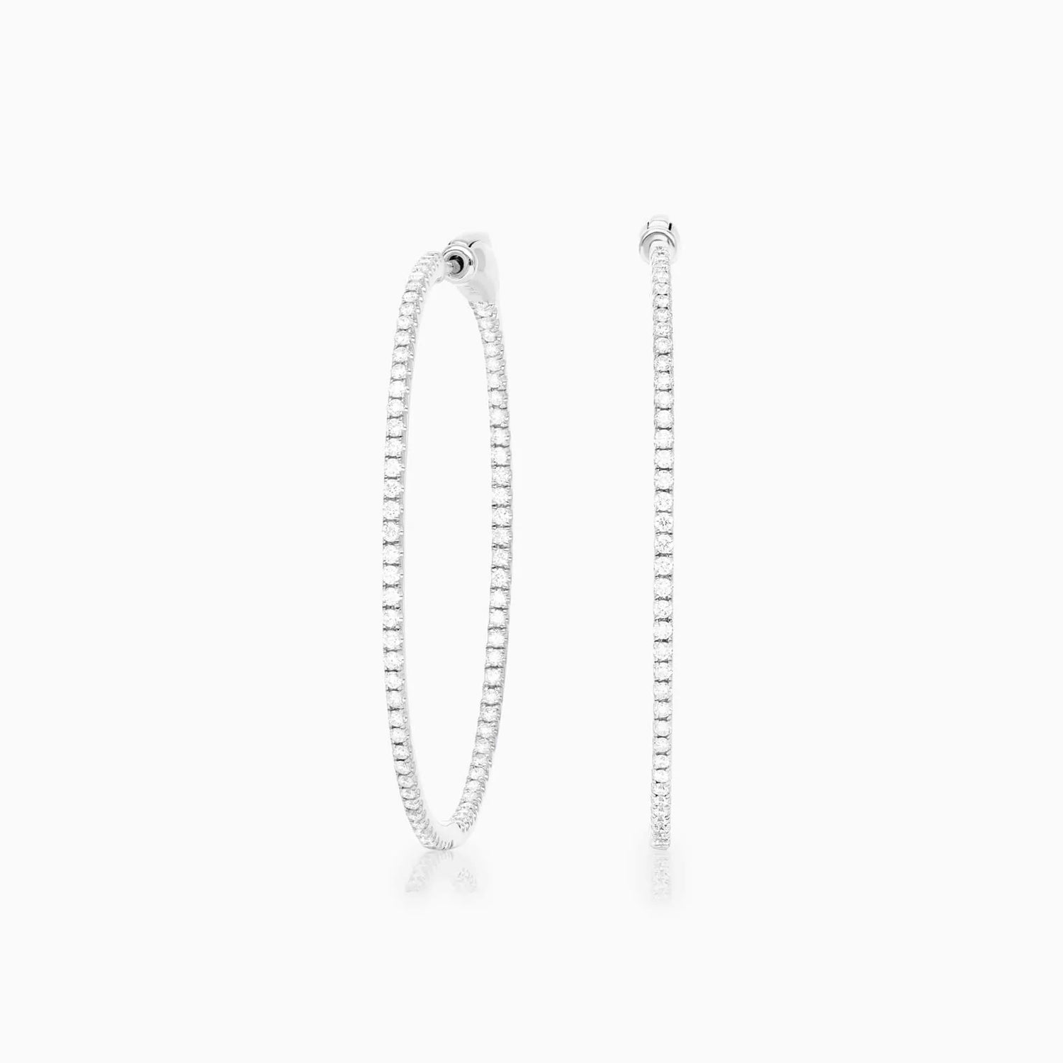 Brinco Argola de Ouro Branco 18k Com Diamantes Brilhantes 1,00 Pts o Par