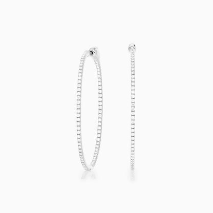 Brinco Argola de Ouro Branco 18k Com Diamantes Brilhantes 1,00 Pts o Par