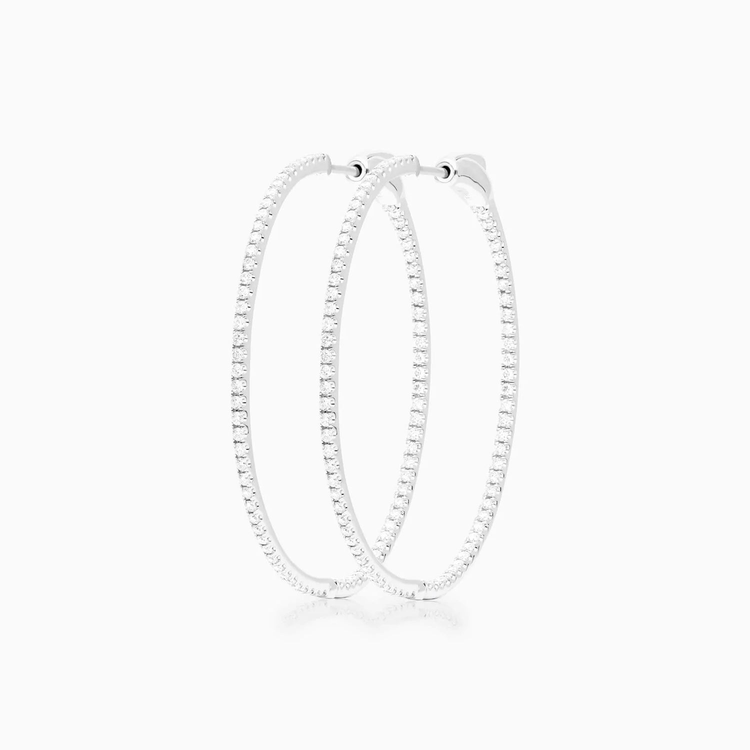 Brinco Argola de Ouro Branco 18k Com Diamantes Brilhantes 1,00 Pts o Par