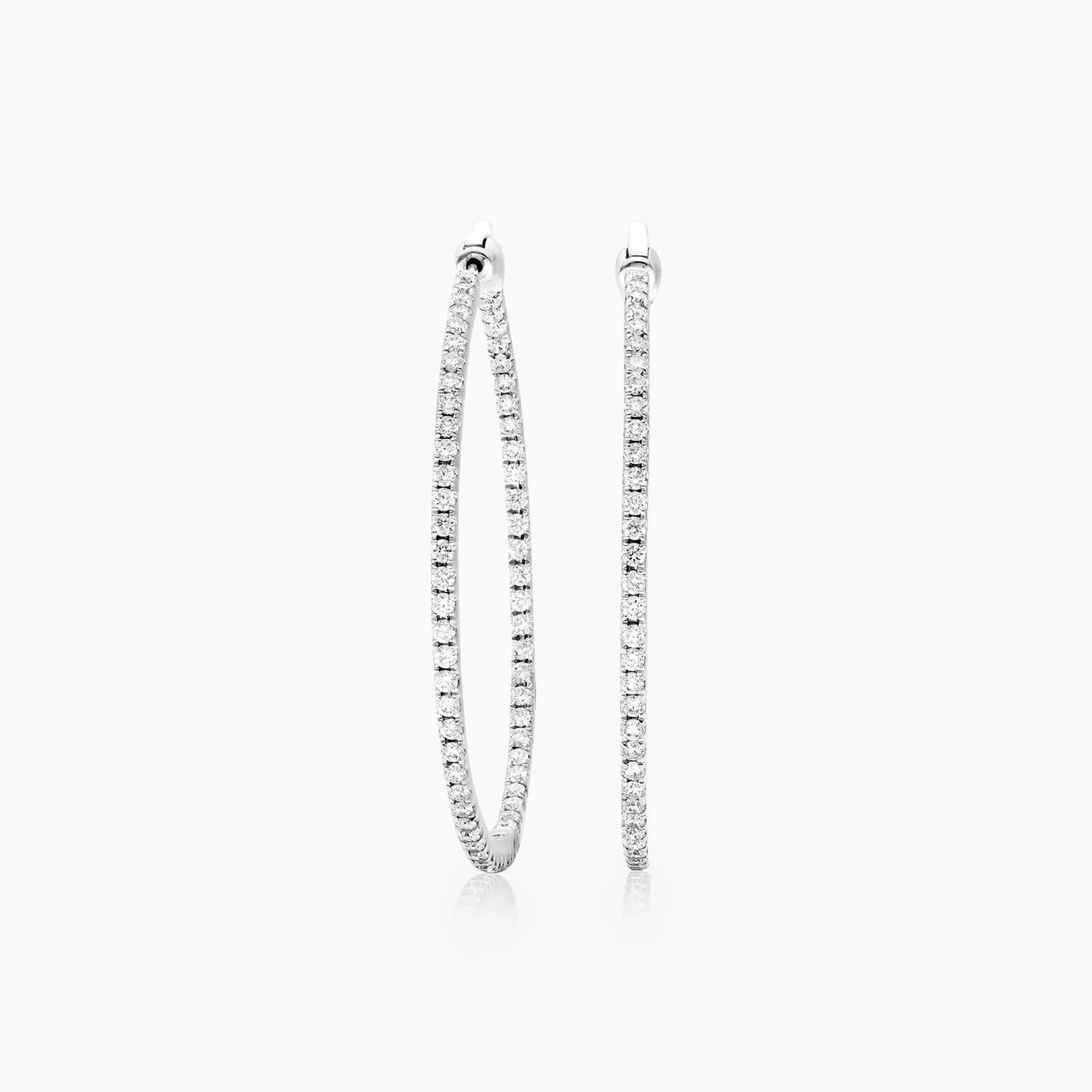 Brinco Argola de Ouro Branco 18k Com Diamantes Brilhantes 2,00 Pts o Par