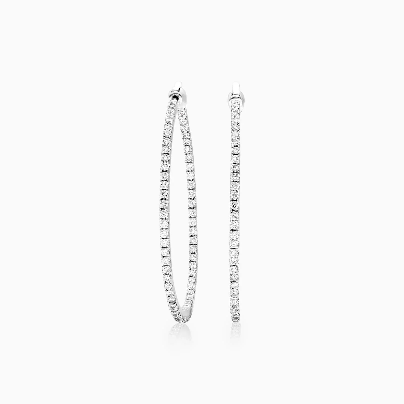 Brinco Argola de Ouro Branco 18k Com Diamantes Brilhantes 2,00 Pts o Par