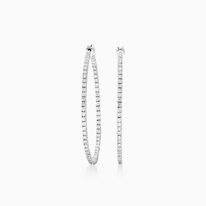Brinco Argola de Ouro Branco 18k Com Diamantes Brilhantes 2,00 Pts o Par