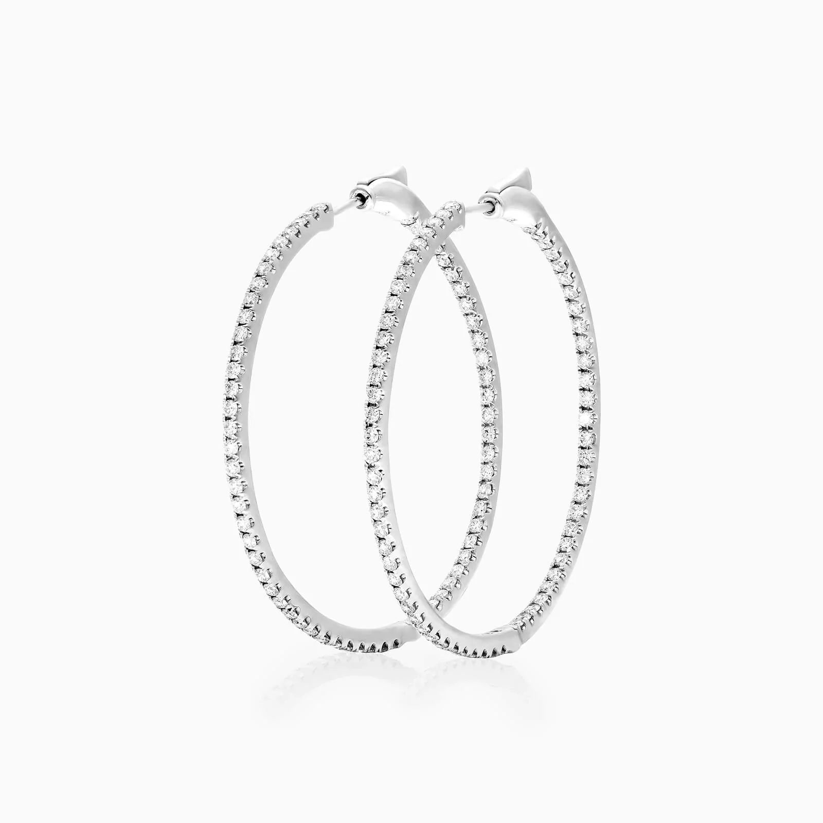 Brinco Argola de Ouro Branco 18k Com Diamantes Brilhantes 2,00 Pts o Par