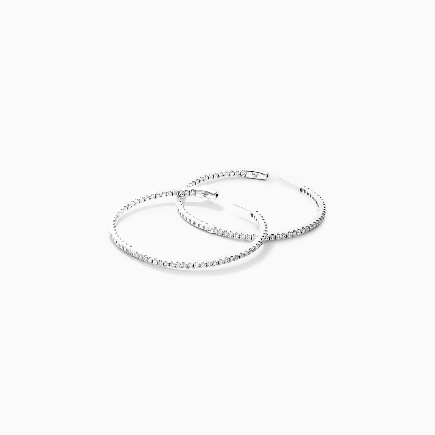 Brinco Argola de Ouro Branco 18k Com Diamantes Brilhantes 2,00 Pts o Par