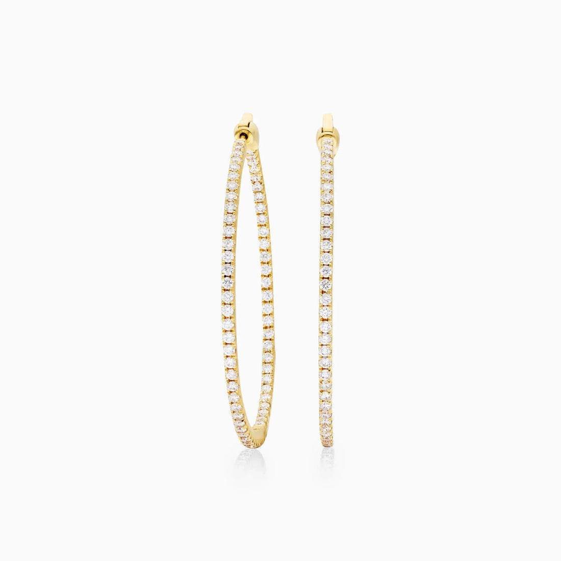 Brinco Argola de Ouro Amarelo 18k Com Diamantes Brilhantes 2,00 Pts o Par