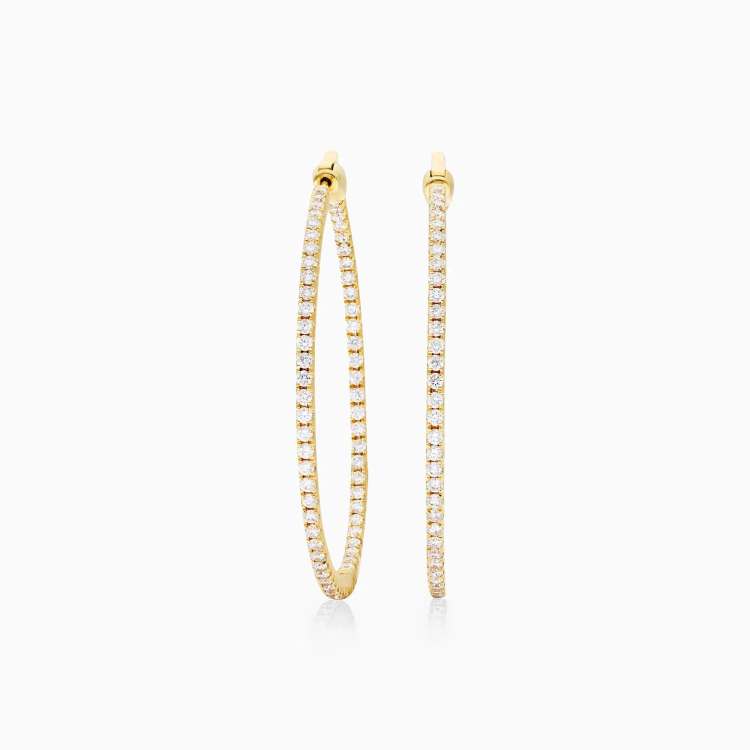 Brinco Argola de Ouro Amarelo 18k Com Diamantes Brilhantes 2,00 Pts o Par