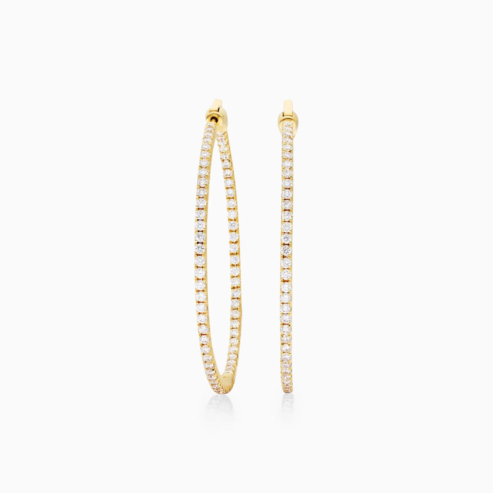 Brinco Argola de Ouro Amarelo 18k Com Diamantes Brilhantes 2,00 Pts o Par