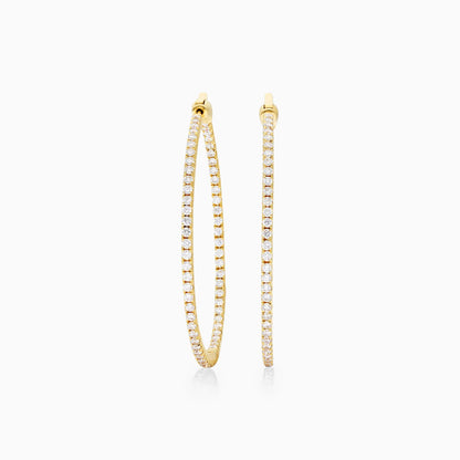 Brinco Argola de Ouro Amarelo 18k Com Diamantes Brilhantes 2,00 Pts o Par