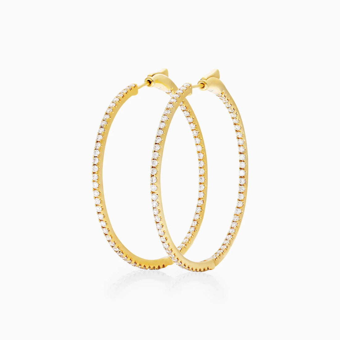 Brinco Argola de Ouro Amarelo 18k Com Diamantes Brilhantes 2,00 Pts o Par
