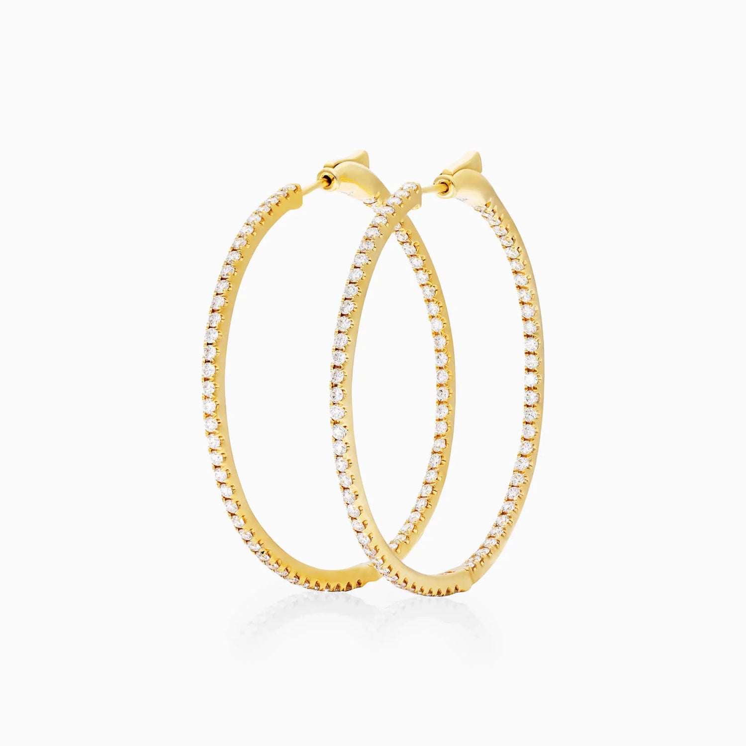 Brinco Argola de Ouro Amarelo 18k Com Diamantes Brilhantes 2,00 Pts o Par