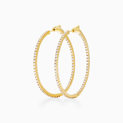 Brinco Argola de Ouro Amarelo 18k Com Diamantes Brilhantes 2,00 Pts o Par