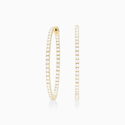 Brinco Argola de Ouro Amarelo 18k Com Diamantes Brilhantes 3,00 Pts o Par