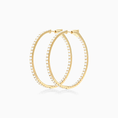 Brinco Argola de Ouro Amarelo 18k Com Diamantes Brilhantes 3,00 Pts o Par