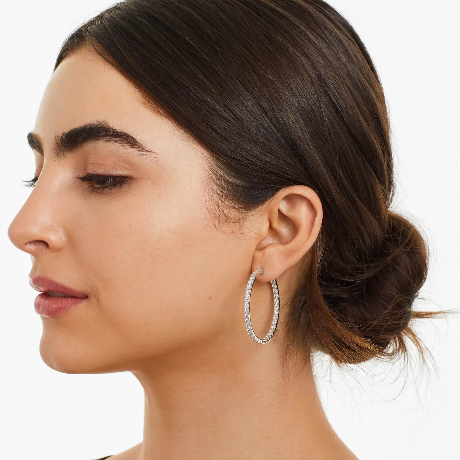 Brinco Argola de Ouro Branco 18k Com Diamantes Brilhantes 5,00 Pts o Par