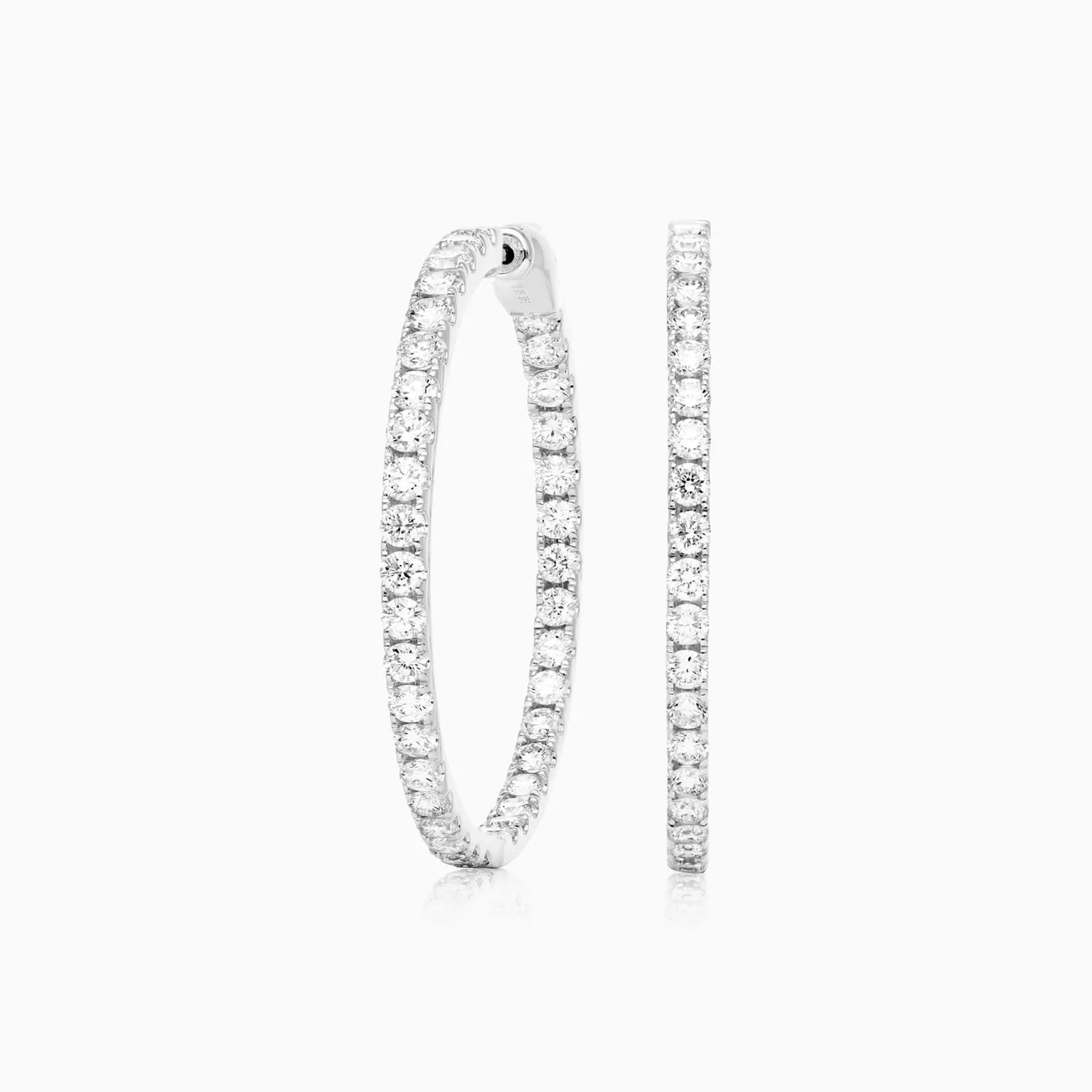 Brinco Argola de Ouro Branco 18k Com Diamantes Brilhantes 5,00 Pts o Par