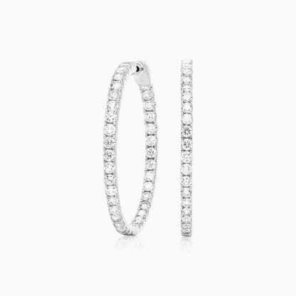 Brinco Argola de Ouro Branco 18k Com Diamantes Brilhantes 5,00 Pts o Par