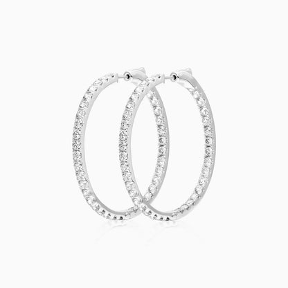 Brinco Argola de Ouro Branco 18k Com Diamantes Brilhantes 5,00 Pts o Par