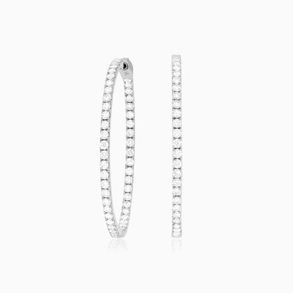 Brinco Argola de Ouro Branco 18k Com Diamantes Brilhantes 3,00 Pts o Par