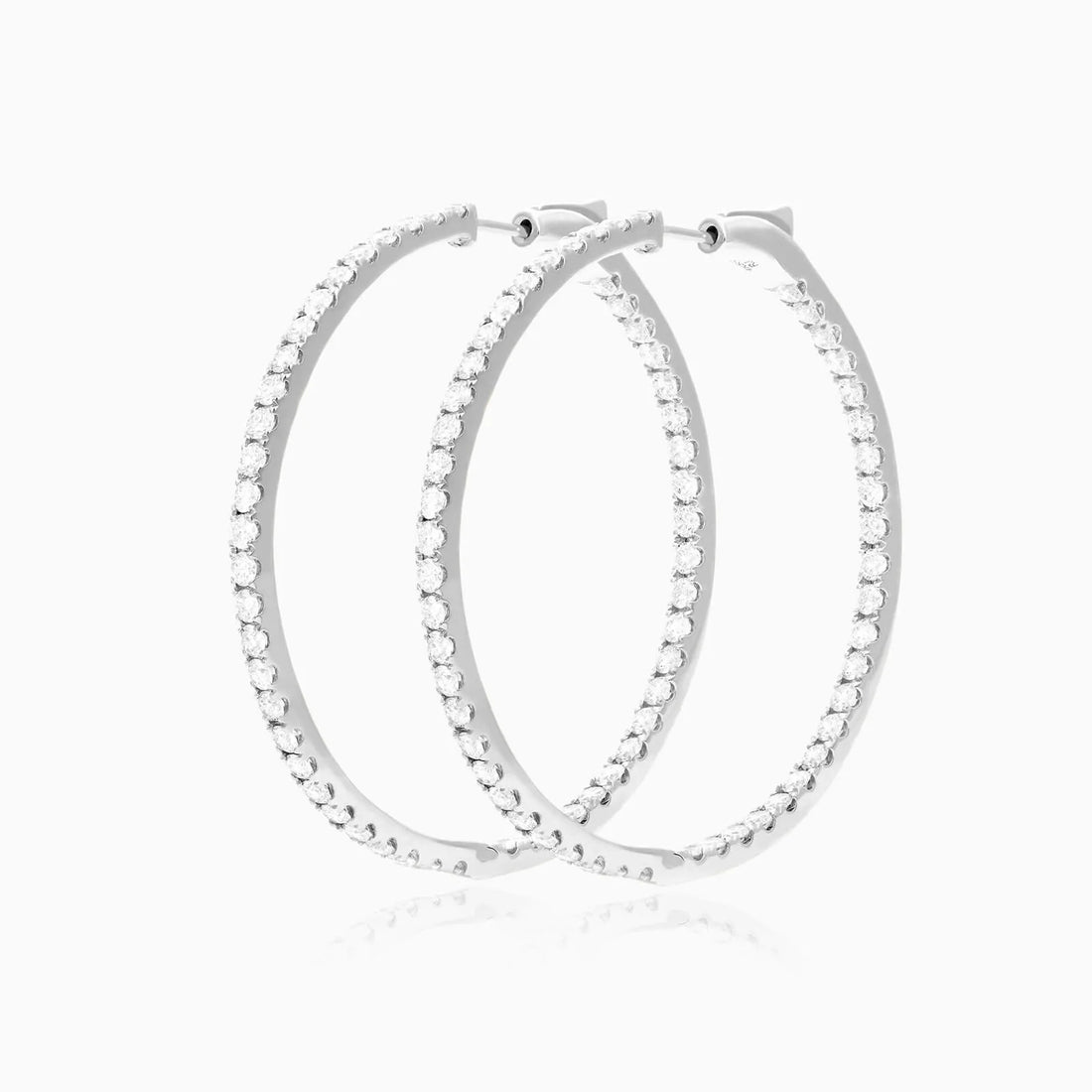 Brinco Argola de Ouro Branco 18k Com Diamantes Brilhantes 3,00 Pts o Par