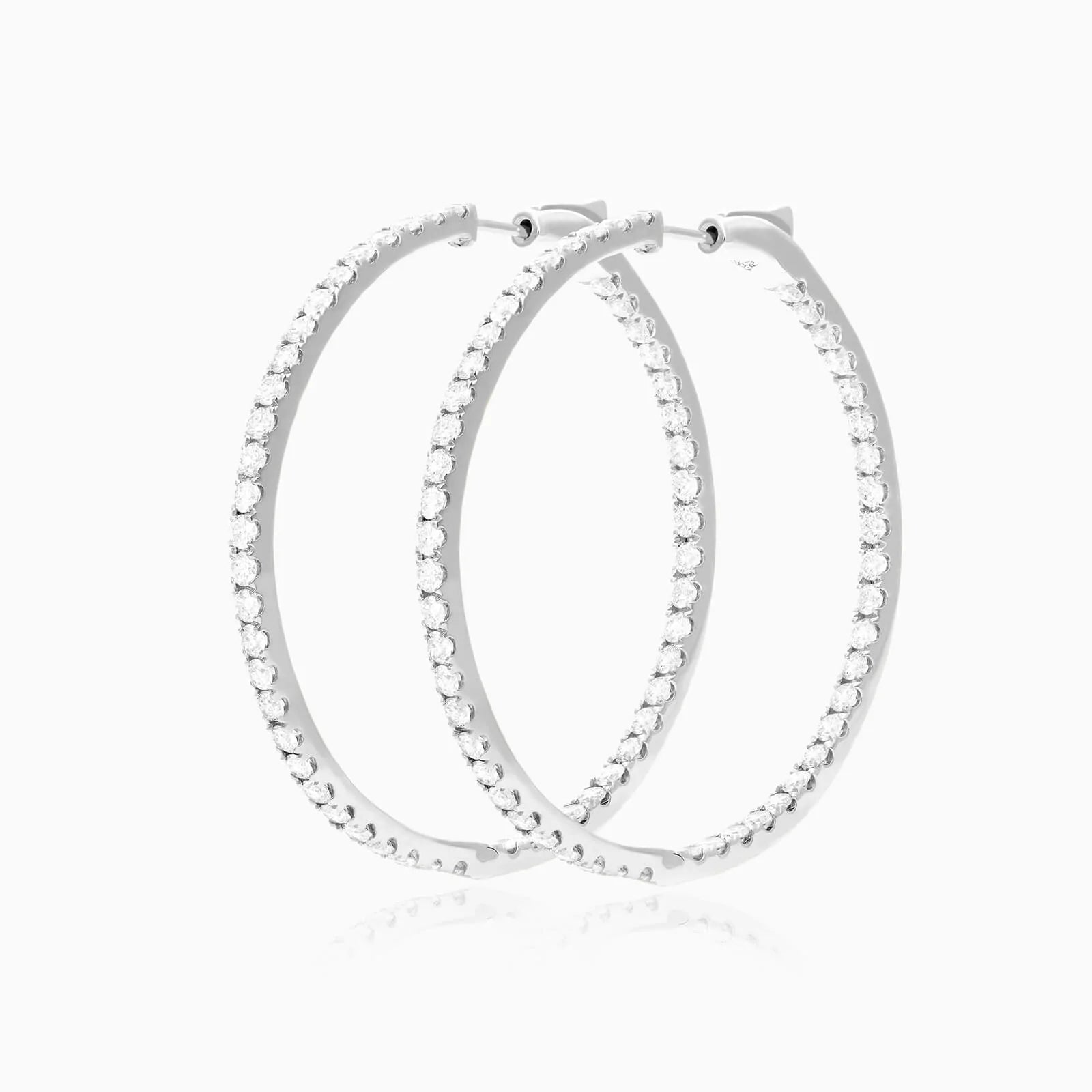 Brinco Argola de Ouro Branco 18k Com Diamantes Brilhantes 3,00 Pts o Par