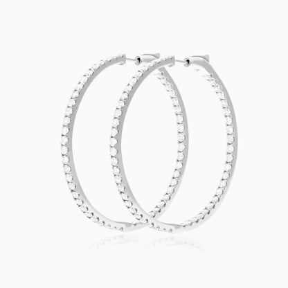 Brinco Argola de Ouro Branco 18k Com Diamantes Brilhantes 3,00 Pts o Par