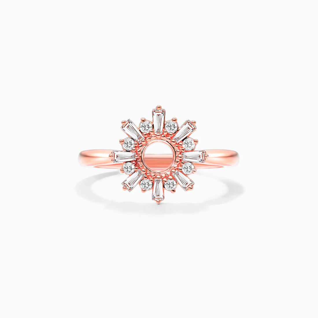 Anel Sunburst De Ouro 18k c/ Diamantes Brilhantes e Baguette