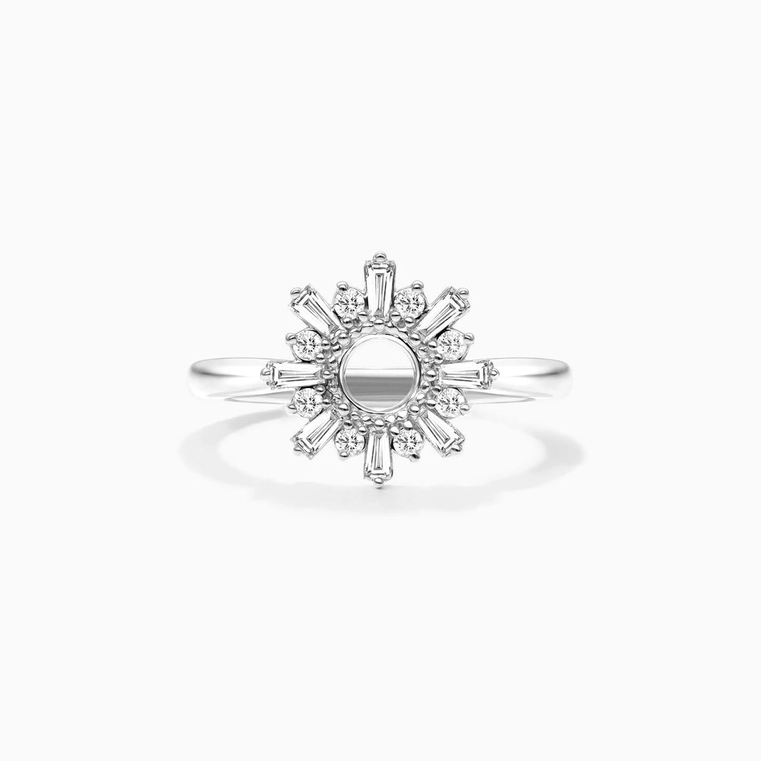 Anel Sunburst De Ouro 18k c/ Diamantes Brilhantes e Baguette