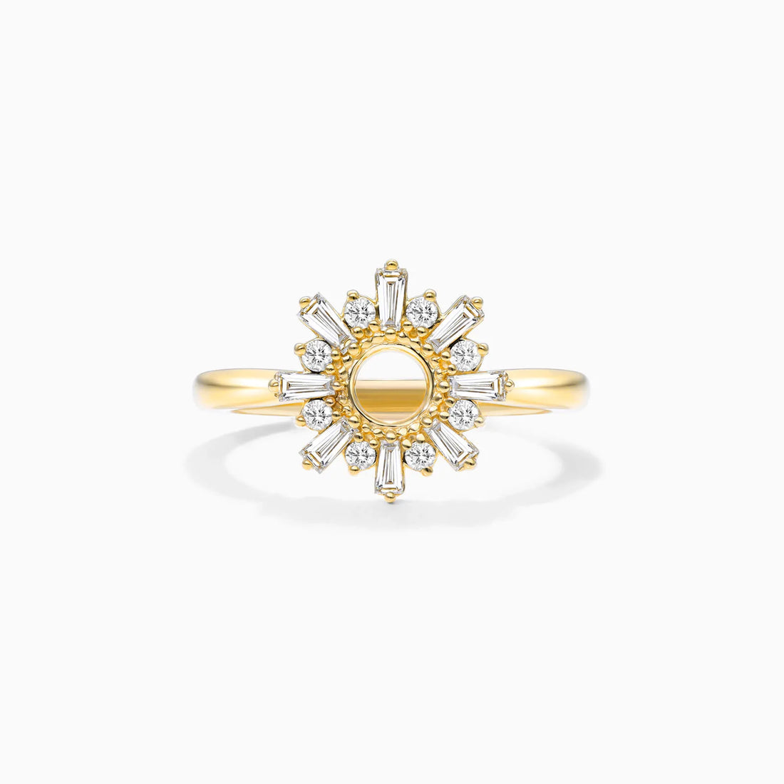 Anel Sunburst De Ouro 18k c/ Diamantes Brilhantes e Baguette
