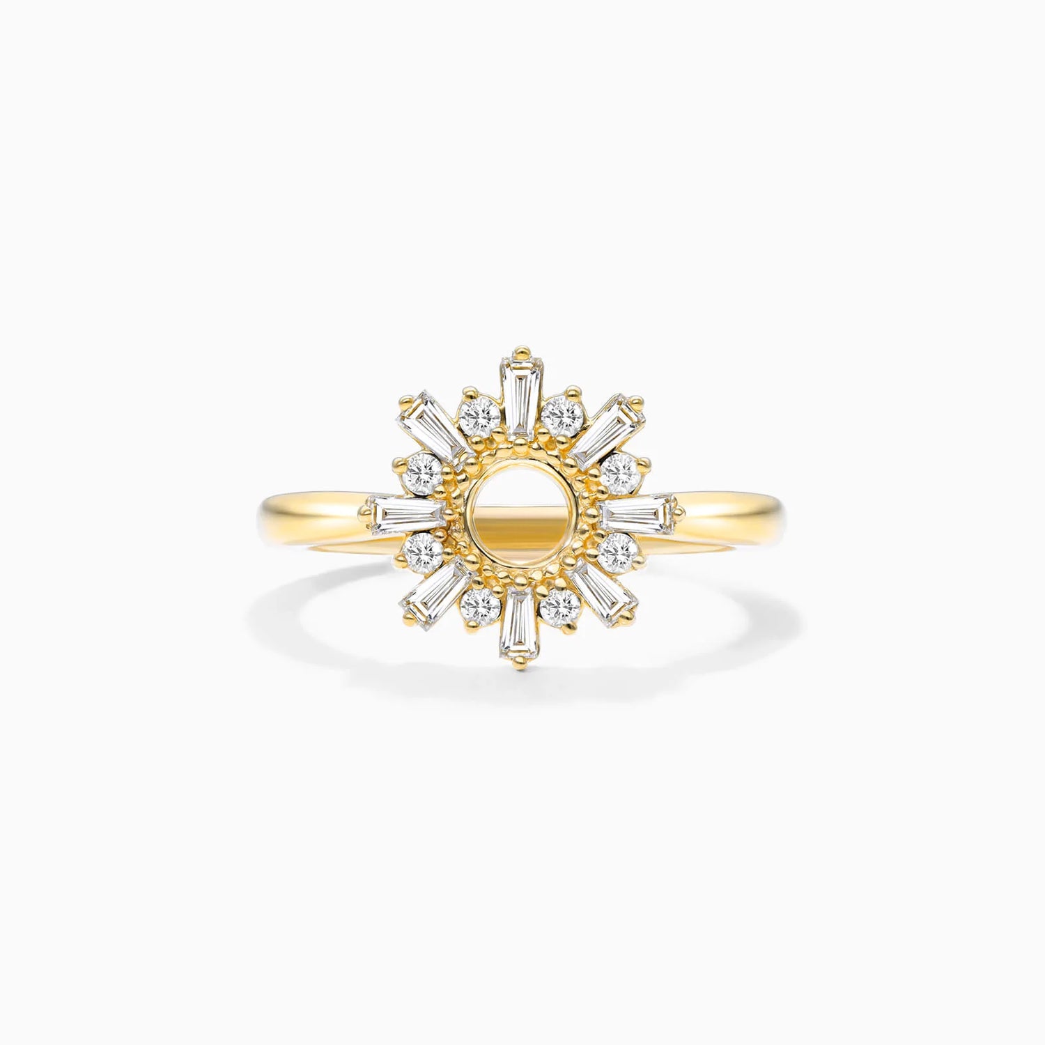 Anel Sunburst De Ouro 18k c/ Diamantes Brilhantes e Baguette