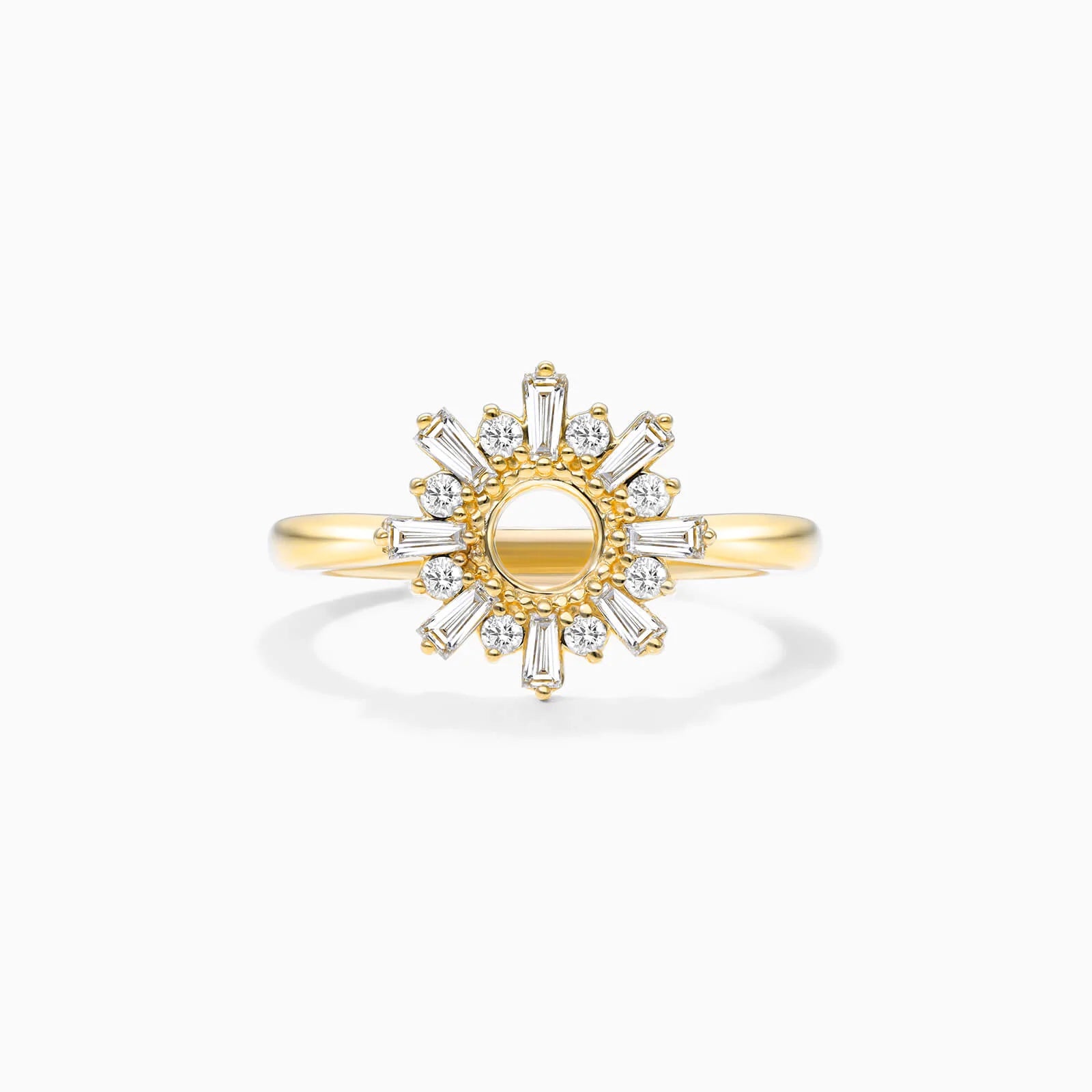 Anel Sunburst De Ouro 18k c/ Diamantes Brilhantes e Baguette