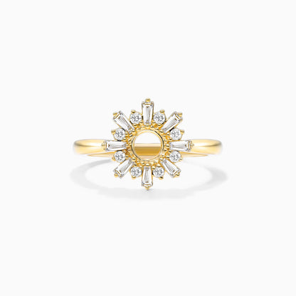 Anel Sunburst De Ouro 18k c/ Diamantes Brilhantes e Baguette