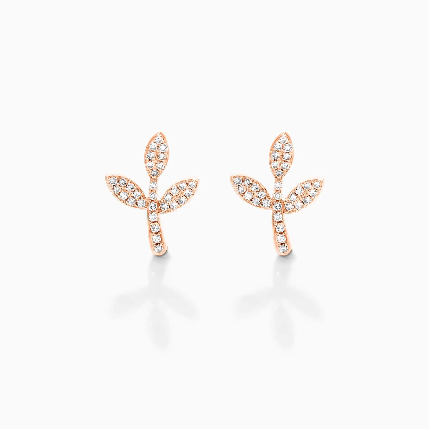 Brinco De Ouro 18k Feminino Três Folhas c/ Diamantes Delicado